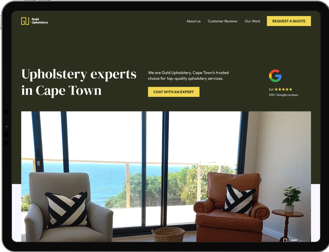 WordPress website screenshot of Gold Upholstery, an upholstery expert in Cape Town, designed by our web design company in Johannesburg.